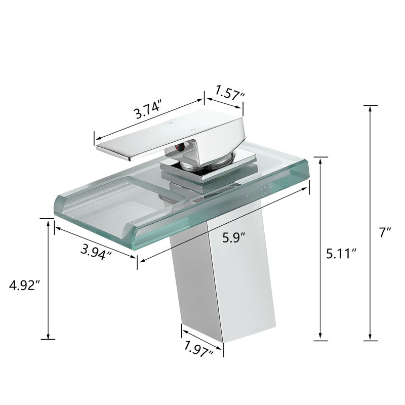 Modern Led Bathroom Sink Faucet: 3 Colour Changing Waterfall, Deck Mounted, Single Hole, Hot & Cold Water Mixer, Side Spray Lighted Colours Mixture, Ceramic Valve