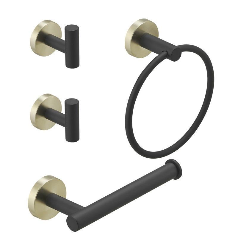 4 - Piece Bathroom Hardware Set, Gold/Black