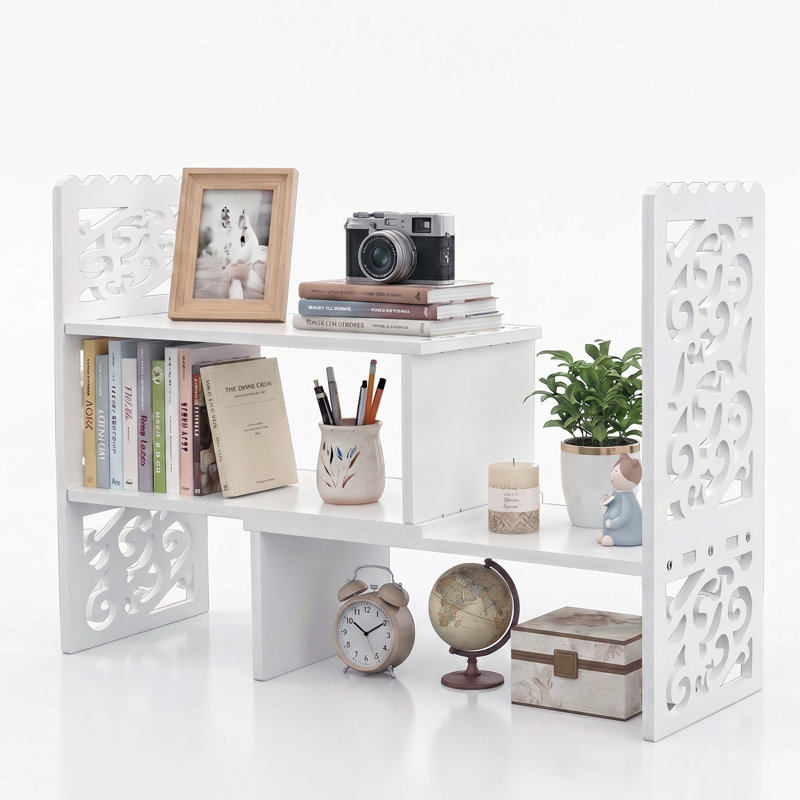 Étagère de bureau, étagère de rangement en bois blanc à 2 niveaux