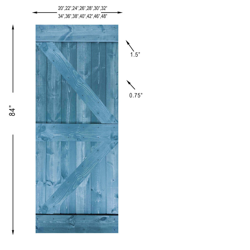 Ensemble de quincaillerie pour porte de grange simple en bois, Bleu marine, 48 po x 84 po