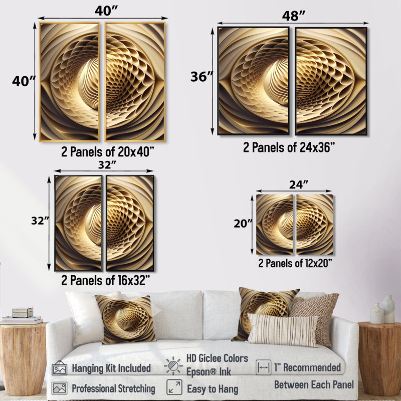 Impression sur toile Op-Art Retro Gold, 40" H x 40" W, Impression encadrée flottante, Gold