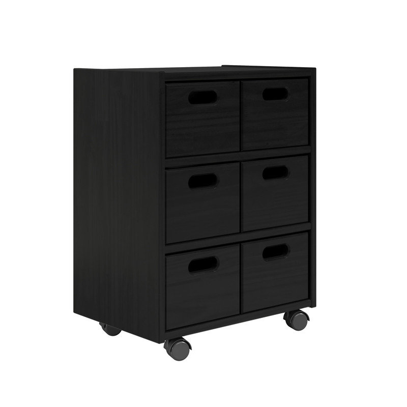 Solid Wood Roll Cart Cubby, Black