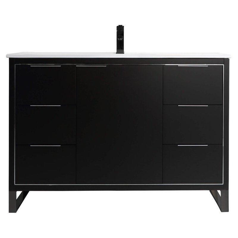 Ensemble de meuble-lavabo simple 48 po, Noir mat, Chrome