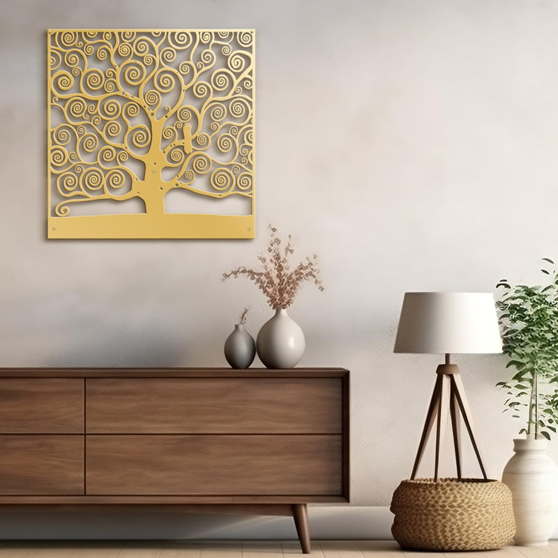 Plants & Flowers Wall Decor on Metal, Gold, 24" H x 24" W x 0.05" D