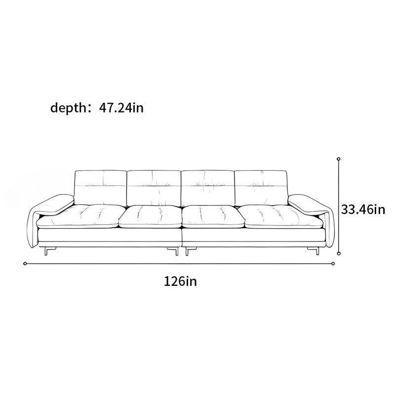 Canapé droit italien de luxe réglable, H 33,46 po x l 126 po x P 47,24 po