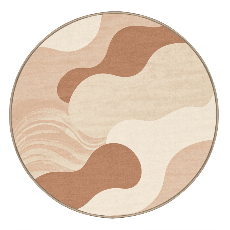 Tapis beige lavable à la machine de couleur unie minimaliste Roslindale, Rond 5 pi