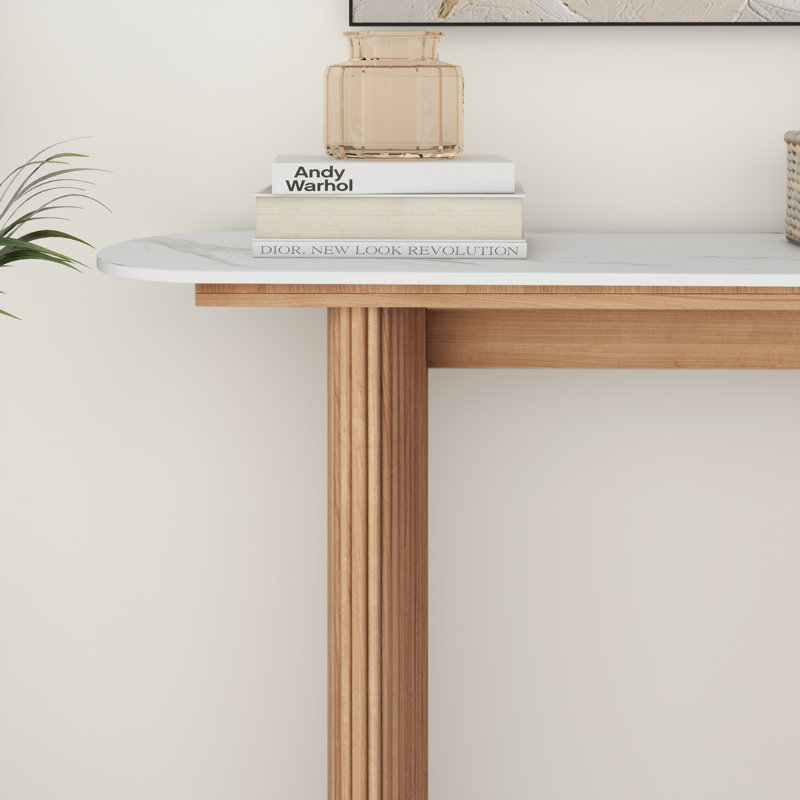 Serwon 47" Marble Console Table, White, Natural