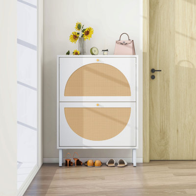 2 Door Shoe Rack, Rattan, Double Layer, Suitable For Living Room, Hallway