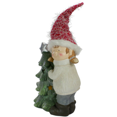 30" Green and Red Girl Hugging a Tree Christmas Tabletop Decoration