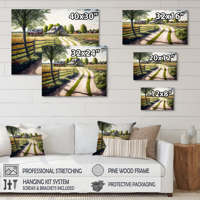 Calm Red Barn In Spring IV - Barn Landscape Art mural, H 24 po x l 32 po x P 1 po, Toile tendue