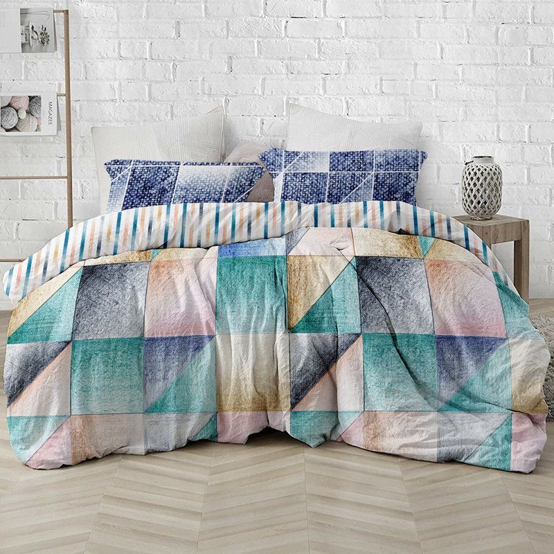 Ensemble de housse de couette réversible en coton biologique 3 pièces bleu / bleu sarcelle