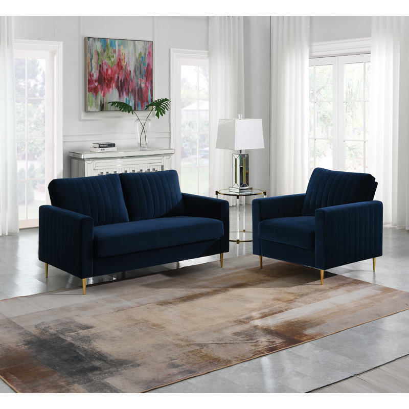 Manito 2 - Piece Velvet Living Room Set, Dark Blue