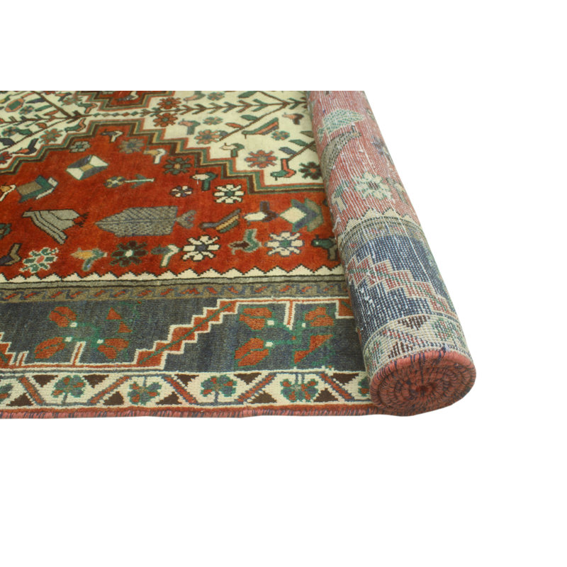 One-of-a-Kind 4'10" x 9'7" 1980s Rectangle and Runner Wool Area Rug in Blue and Green
