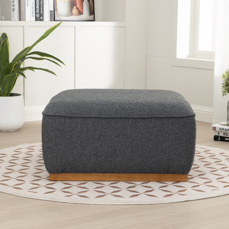 Square Solid Wood Fabric Ottoman, Gray