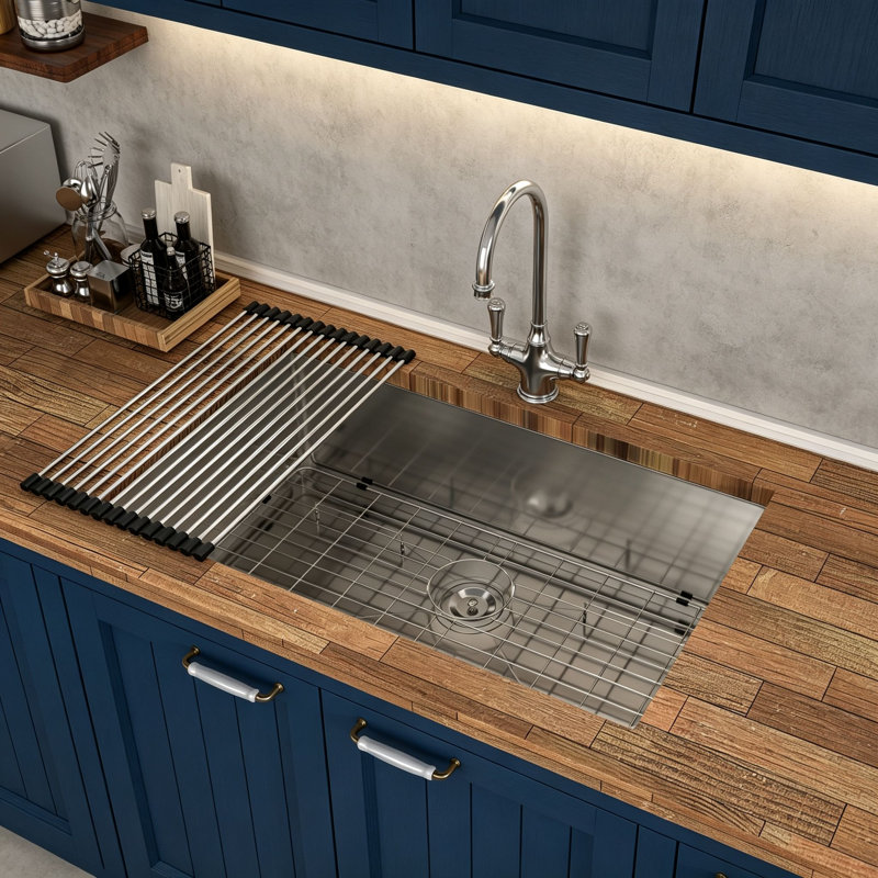 Évier de cuisine à simple cuve en acier inoxydable calibre 16 Topcraft 33 po x 19 po x 9 po avec accessoires Topcraft
