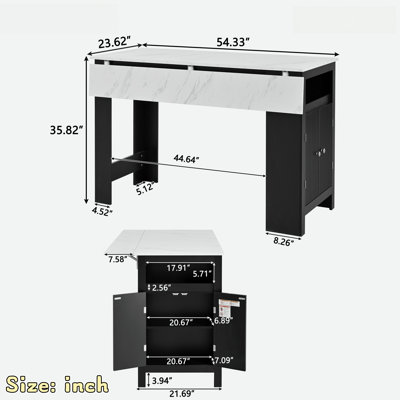 3-in-1 Dining Table with Foldable Tabletop, Enclosed Cabinet, Adjustable Shelf, Open Compartment and Side Hooks