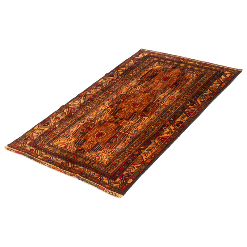 Tapis rectangulaire unique en laine de style années 1990 de 3 pi 7 po x 6 pi 2 po brun