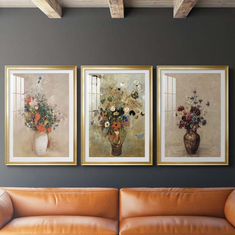 Imprimé floral rétro ccclv - impression encadrée sur mesure de qualité supérieure - 3 pièces