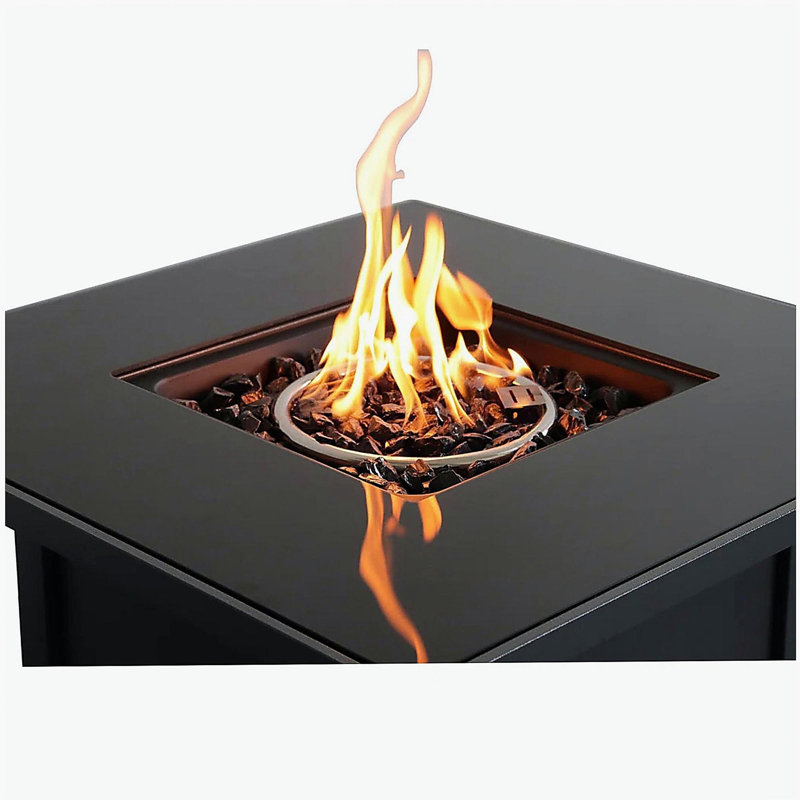 Foyer en métal thermolaqué de 30 pouces avec surface en verre fumé, Noir