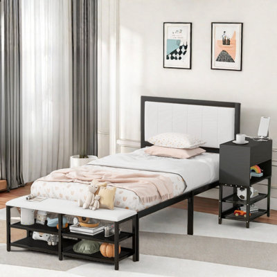 Metal Shaula Bedroom Sets With Cushioned Footrest With Two-tier Storage Shelves, 1 Wooden Storage Cabinet by Ebern Designs