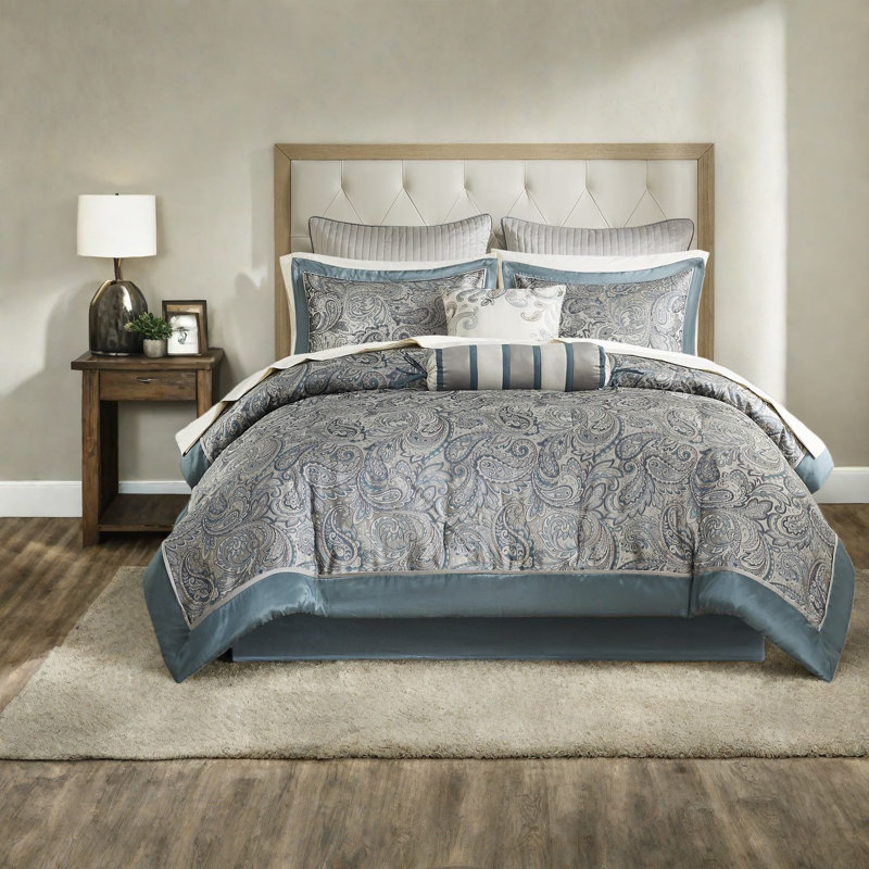 Ensemble complet de literie pour très grand lit, draps en coton, style sarcelle cachemire