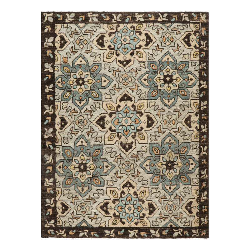 Rug & Kilim’S Caucasian Style Custom Rug In Blue With Geometric Medallions, Rectangle 8' x 10'