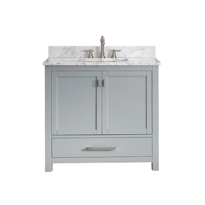 Modero 36" Single Bathroom Vanity with Top, Carrera White Marble, Chilled Gray, Brushed Nickel