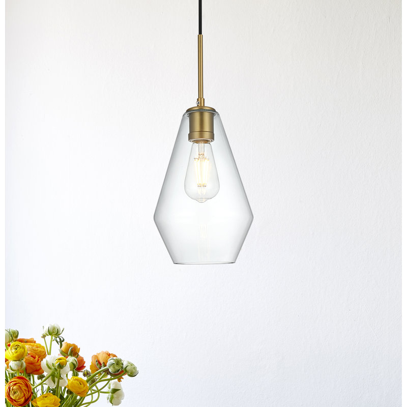 Luminaire suspendu 1 lumière Stutz, Transparent, Allongée, Doré