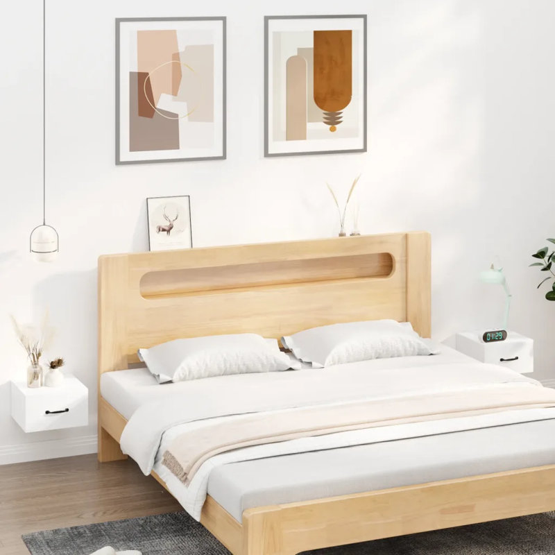 17 Stories Wall-Mounted Bedside Cabinet, White, Set of 2