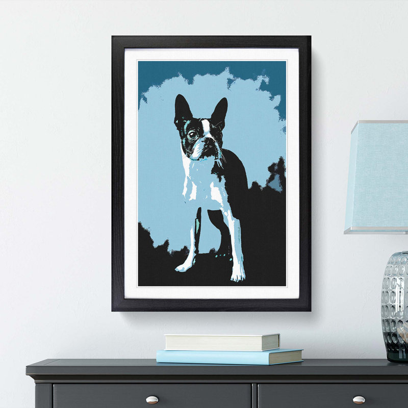 Boston Terrier Dog in Abstract - Framed Print, 65cm H x 48cm W x 2cm D, Black Framed
