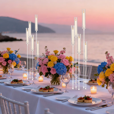 2Pcs 45.7''Tall 5 Arm Acrylic Candelabra Centerpieces for Tables, Clear Candle Holder for Wedding, Floor Candelabro Holders for Ceremony Birthday Party Home Decoration Fit 0.8 LED Candles(No Candle)