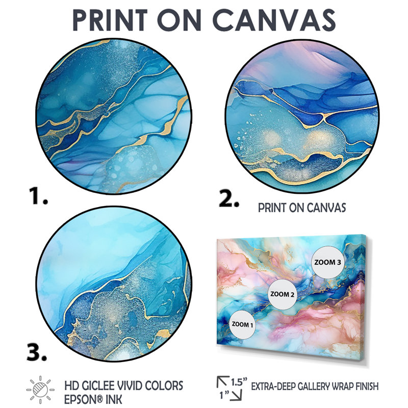 Rose et bleu, lever de soleil sur glacier I - formes abstraites sur toile, 4 pièces, Toile tendue, Ne s’applique pas