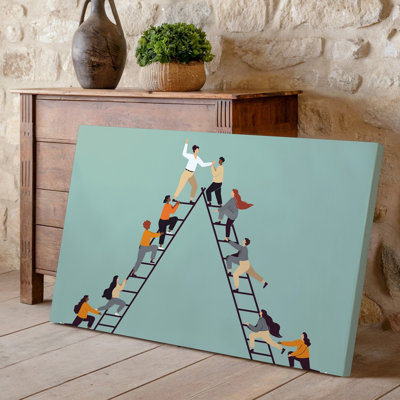 Canvas A Vibrant Illustration Depicting A Diverse Group Of Individuals Working Wall Art Together To Support One Another In A Dynamic Canvas Wall Art