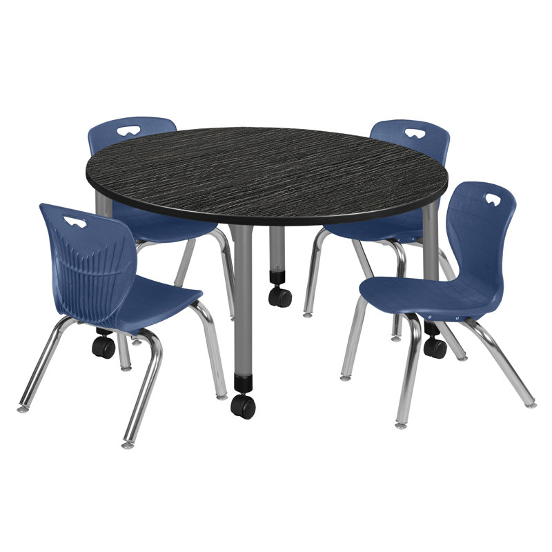 Ensemble de table et chaises Kee Mobile, H 34 po x L 36 po x l 36 po, Cerisier / chrome, Bleu