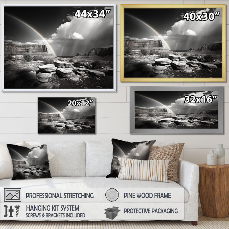 Paysage prisme arc-en-ciel monochrome sur toile, H 12 po x l 20 po x P 1 po, Cadre simple noir