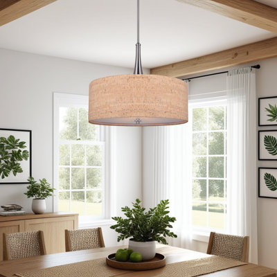 Ryler 3 Light Chandelier With Cork And Brushed Nickel Finish And Cork Shade