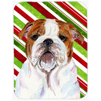 English Bulldog Candy Cane Holiday Christmas Glass Cutting Board