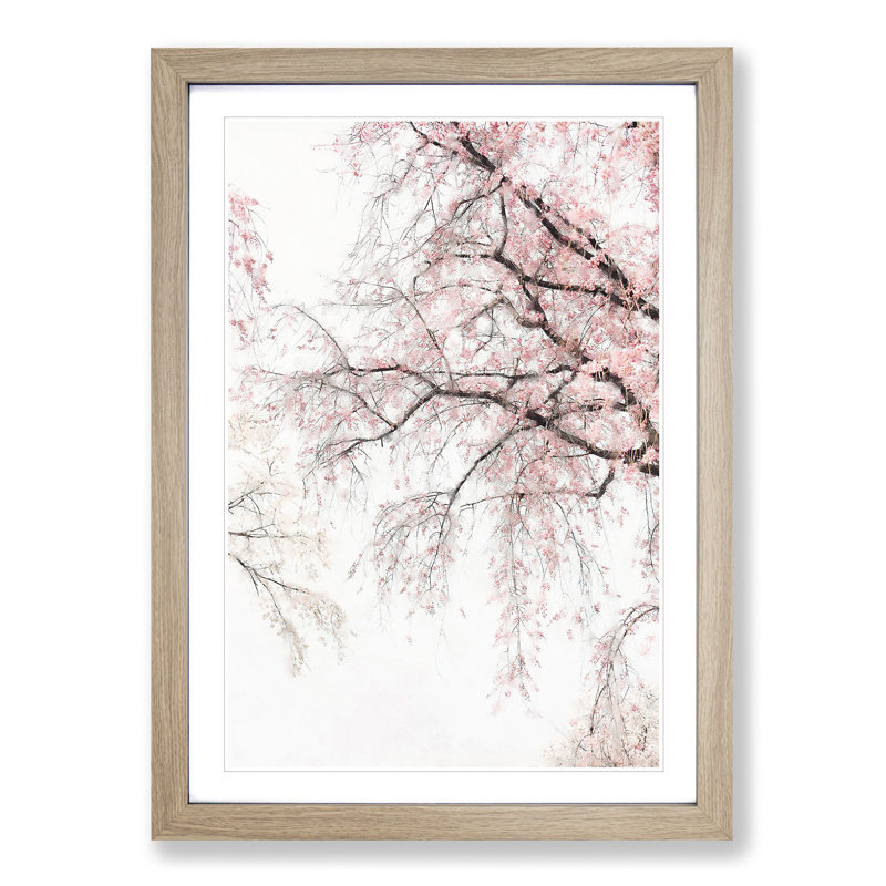 A Pink Cherry Blossom Tree Abstract - Picture Frame Painting Print on MDF, Oak Framed, 63cm H x 45cm W x 2cm D