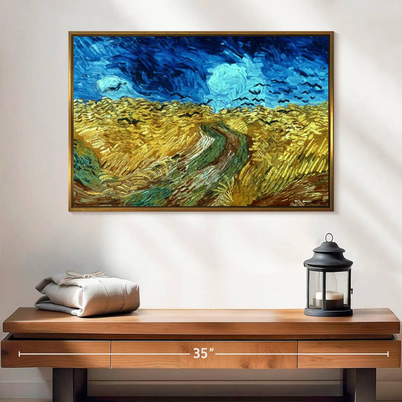 Champ de blé avec corbeaux 1890, 25 po x 17 po, Cadre flottant doré