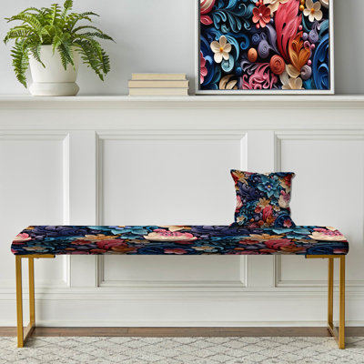 Banc floral rembourré or