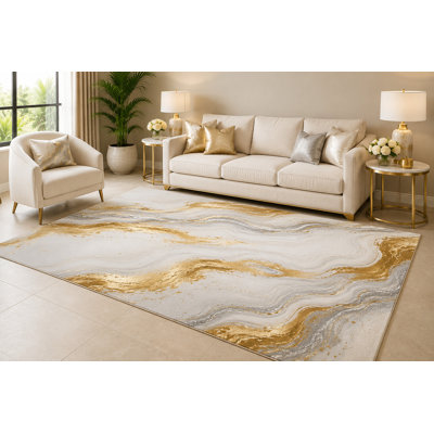 "Ultra Light Weight" Large 6'7" x 9'10"  Marble Wave Area Rug for Living Room, Soft Low Pile Indoor Rug with Non-Slip Silicone Backing, Large Decorative Carpet for Bedroom, Dining Room and Office, Multicolored