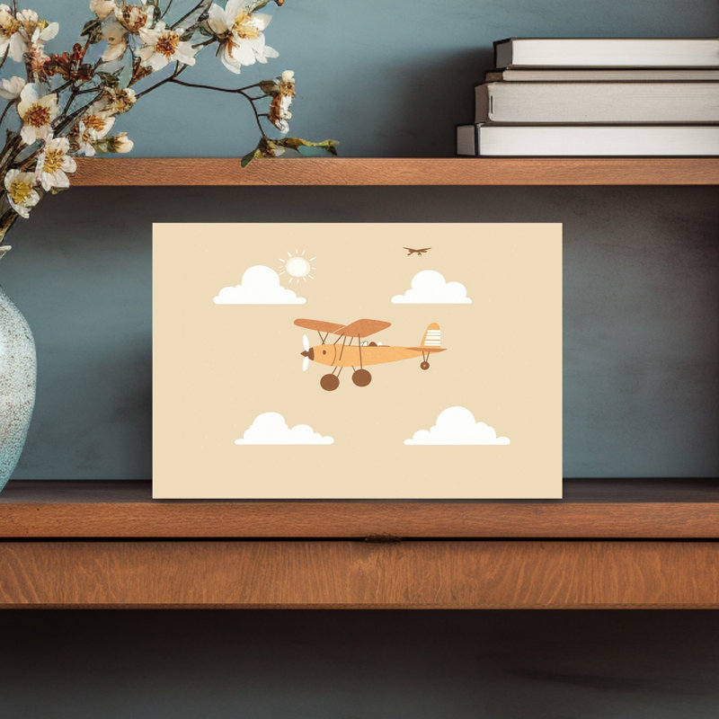 Mignon vol bi-avion rétro, paysage lunatique rétro, art mural, H 12 po x l 18 po