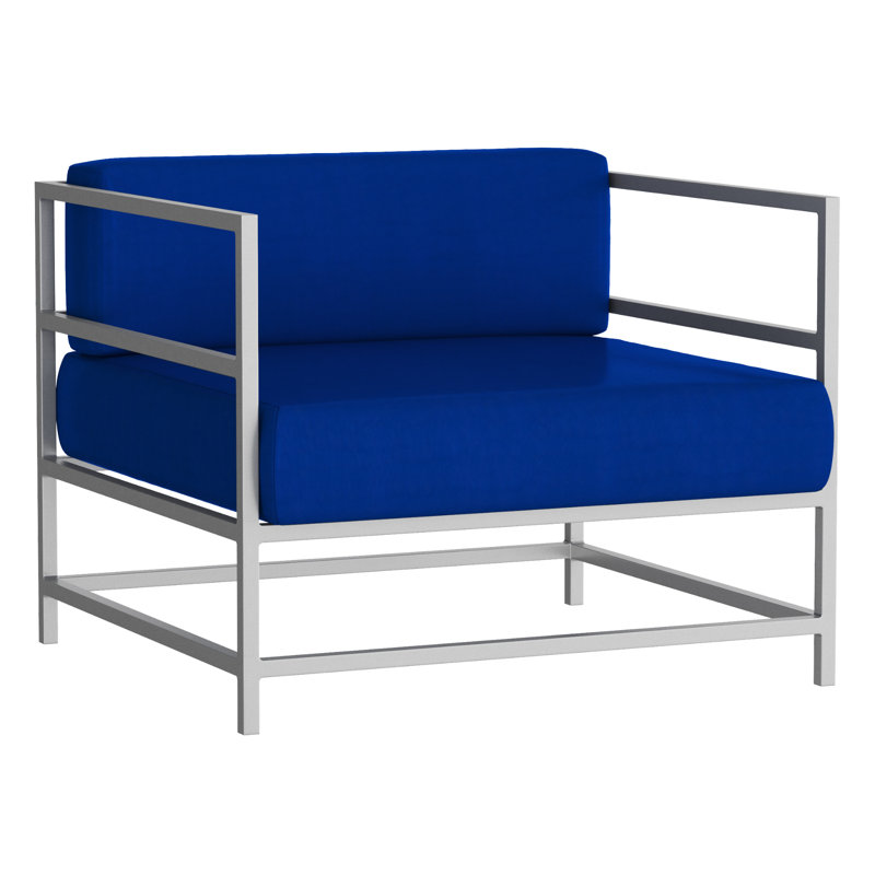 Fauteuil club Delano, non, Toile Sunbrella® bleu pacifique, Argent Kessler