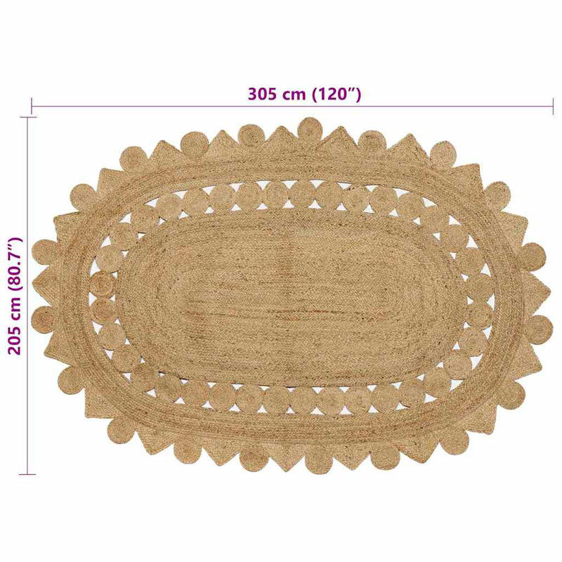 Oval Linen Hand Hooked Area Rug, Oval 205 x 305 cm