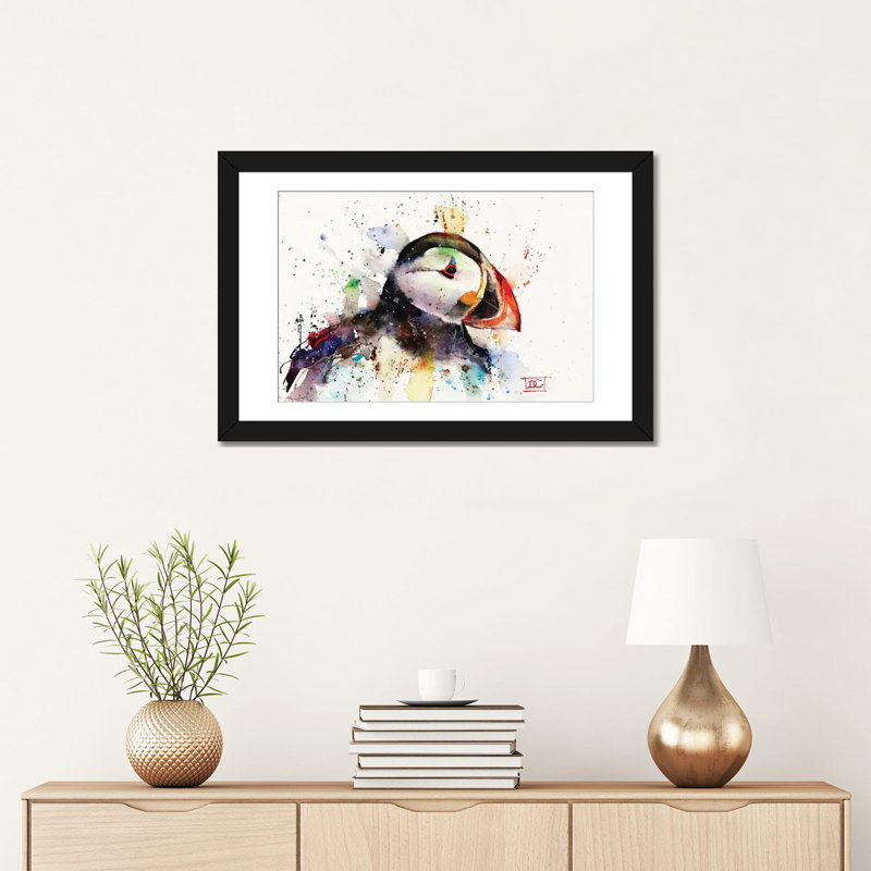 « puffin' » par dean crouser,, reproduction d’impression sur toile tendue, Papier d'art encadré noir, Blanc