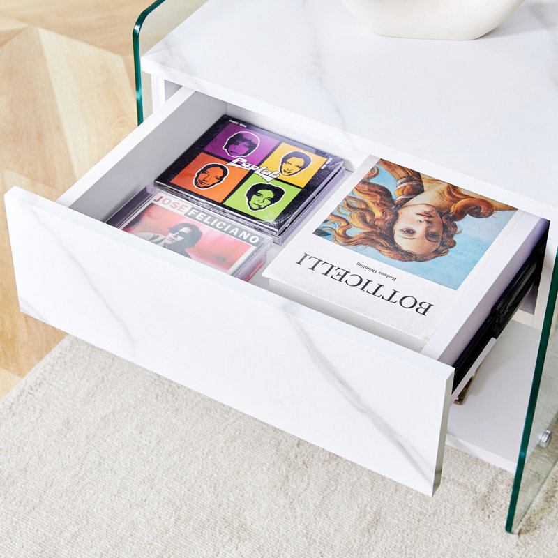 Nightstand With Drawer And Shelf, Bedside Table, White