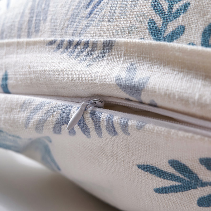 Oceania Coastal Coral Print Linen Blend Classic Chic Casual Decorative Lumbar Pillow 14x36 inch, Blue/White