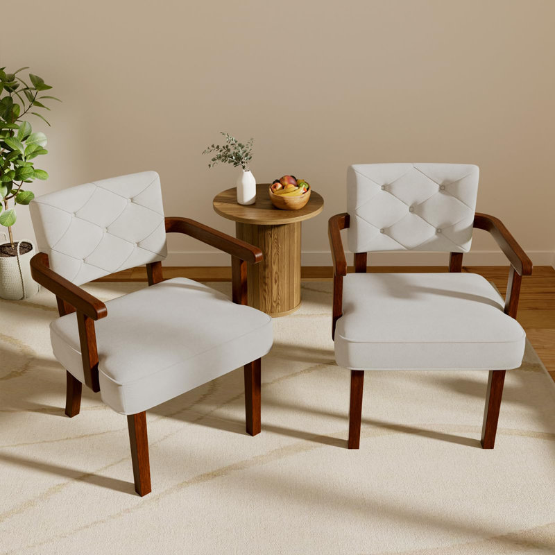 19" Tall Plush Corduroy Upholstered Solid Wood Lounge Chair (Set of 2), Beige