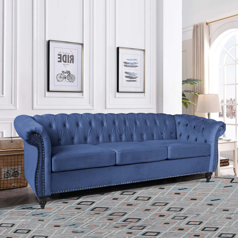 Jemotte 83.85'' Upholstered Velvet Sofa, Blue Velvet