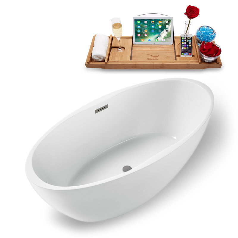 1498.6mm x 718.8mm Soaking Acrylic Bathtub, Brushed Nickel